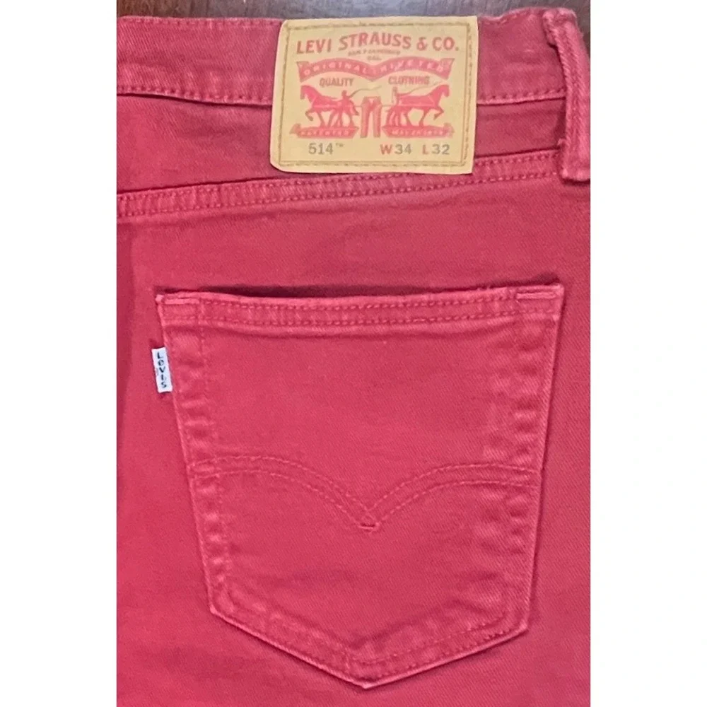 Levi's 514 Straight Jeans Mens  34x32 fit 34x30 Red Twill White Tab 0798 No Wear